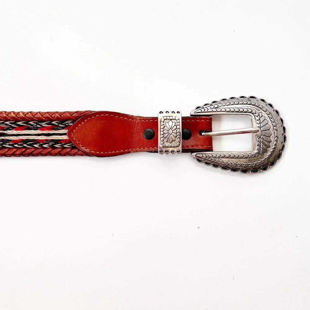 Vintage Horsehair Western‎ Leather Belt Concho Statement Cowgirl Size 44